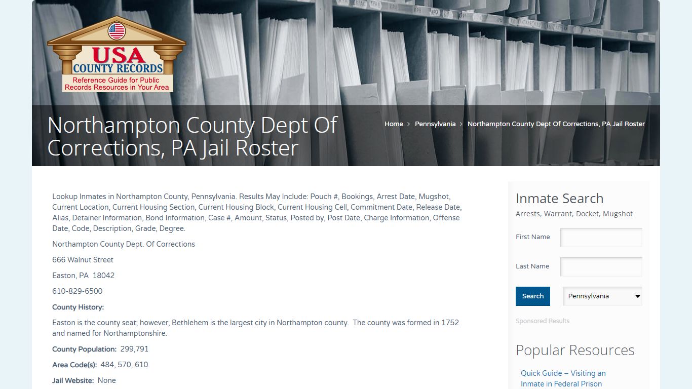 Northampton County Dept Of Corrections, PA Jail Roster ...