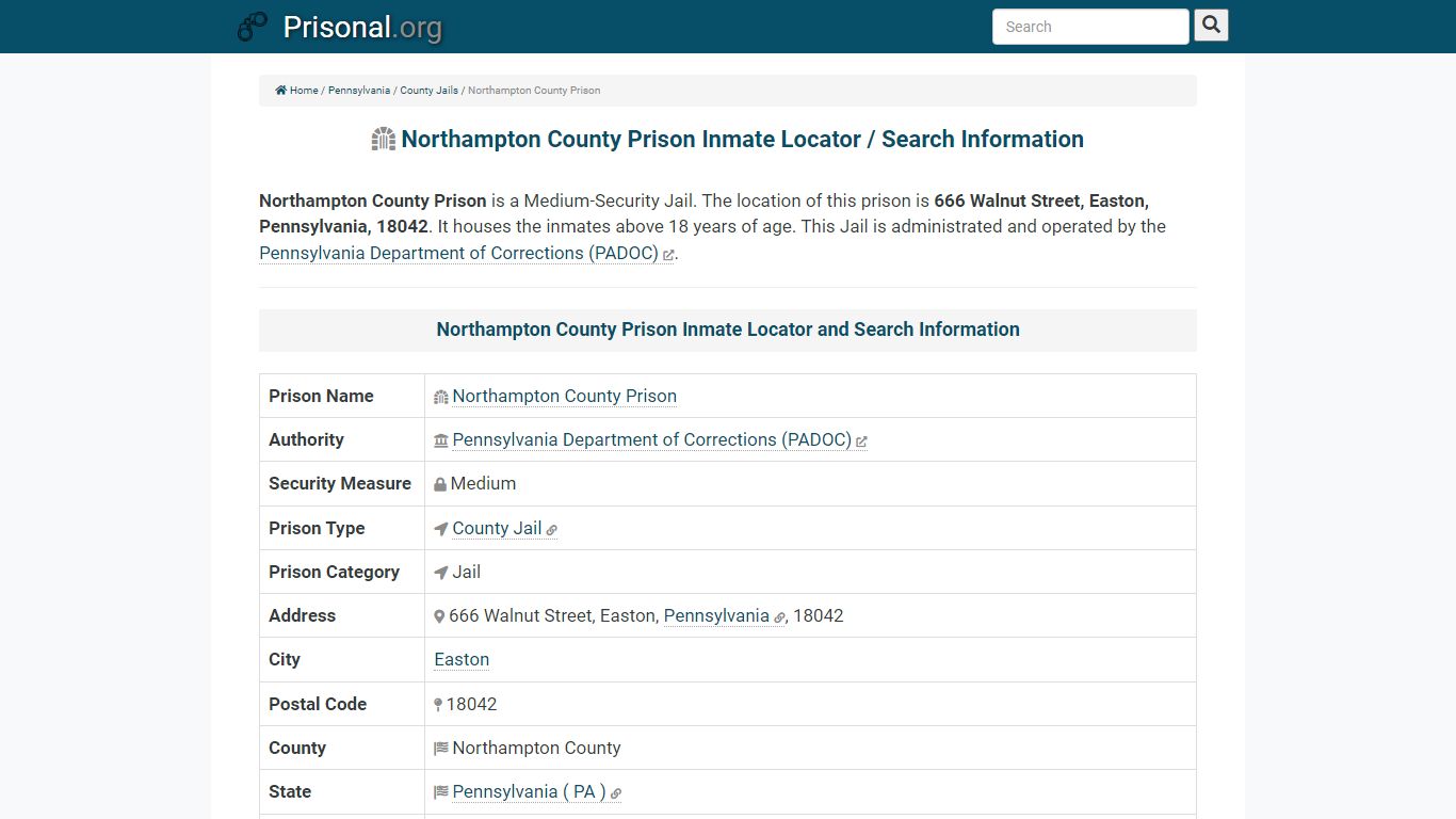 Northampton County Prison-Inmate Locator/Search Info ...